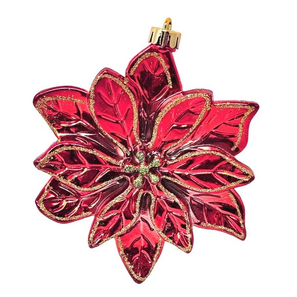 Red Poinsettia Shatterproof Christmas Ornaments (Set of 8), Holiday Party Decor - Picture 6 of 6